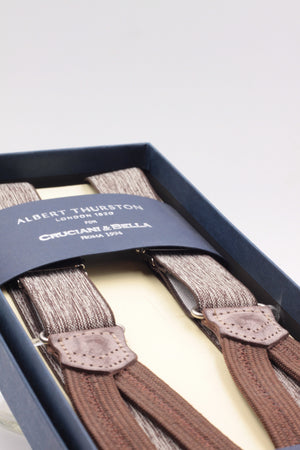 Albert Thurston for Cruciani & Bella Made in England Adjustable Sizing 25 mm elastic braces Brown melange Braid ends Y-Shaped Nickel Fittings Size: L