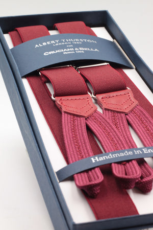 Albert Thurston for Cruciani & Bella Made in England Adjustable Sizing 25 mm elastic braces Burgundy plain Braid ends Y-Shaped Nickel Fittings Size: L