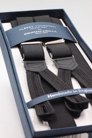 Albert Thurston for Cruciani & Bella Made in England Adjustable Sizing 25 mm elastic braces Black plain Braid ends Y-Shaped Nickel Fittings Size: L