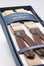 Albert Thurston for Cruciani & Bella Made in England Adjustable Sizing 25 mm elastic braces Beige plain Braid ends Y-Shaped Nickel Fittings Size: L