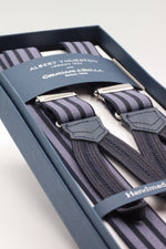 Albert Thurston for Cruciani & Bella Made in England Adjustable Sizing 25 mm elastic braces Blue navy and lilac Braid ends Y-Shaped Nickel Fittings Size: L