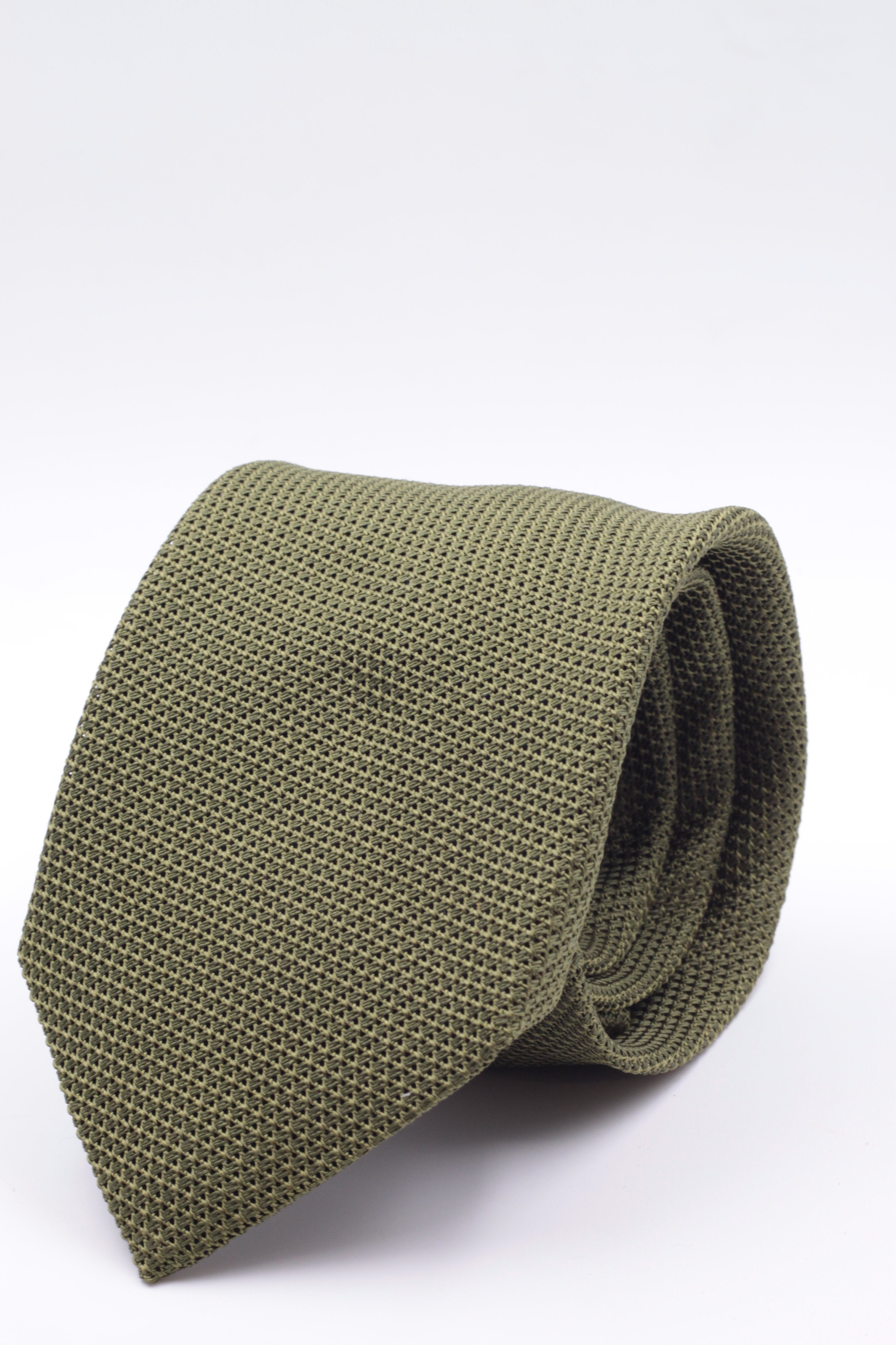 100% Silk Grenadine Garza Fina Woven in Italy Tipped Military green plain  tie Handmade in Italy 8 cm x 150 cm