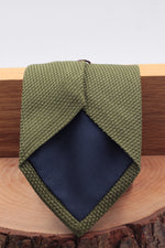 100% Silk Grenadine Garza Fina Woven in Italy Tipped Military green plain  tie Handmade in Italy 8 cm x 150 cm