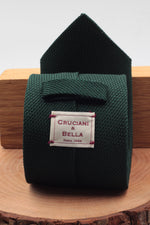 100% Silk Grenadine garza fina  Tipped Hand rolled blades Forrest green plain tie Handmade in Rome, Italy 8 cm x 150 cm