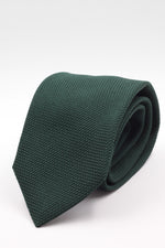 100% Silk Grenadine garza fina  Tipped Hand rolled blades Forrest green plain tie Handmade in Rome, Italy 8 cm x 150 cm