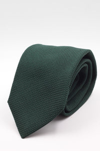 100% Silk Grenadine garza fina  Tipped Hand rolled blades Forrest green plain tie Handmade in Rome, Italy 8 cm x 150 cm
