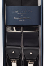 Albert Thurston for Cruciani & Bella Made in England Adjustable Sizing 40 mm Woven Barathea  Black plain Braces 2 in 1 Y-Shaped Nickel Fittings Size: XL