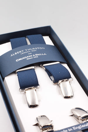 Albert Thurston for Cruciani & Bella Made in England Clip on Adjustable Sizing 25 mm elastic braces Midnight blue X-Shaped Nickel Fittings Size: L