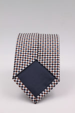 Cruciani & Bella 100% Woven Jacquard Silk Italian Fabric Tipped Dark Blue and Brown Optical tie Handmade in italy 8 x 150 cm