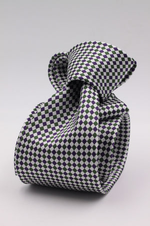 Cruciani & Bella 100% Woven Jacquard Silk Italian Fabric Unlined Green and Purple Optical tie Handmade in italy 8 x 150 cm