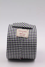 Cruciani & Bella 100% Woven Jacquard Silk Italian Fabric Unlined Green and Purple Optical tie Handmade in italy 8 x 150 cm