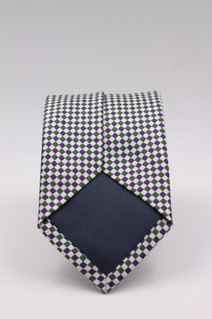Cruciani & Bella 100% Woven Jacquard Silk Italian Fabric Tipped Green and Purple Optical tie Handmade in italy 8 x 150 cm