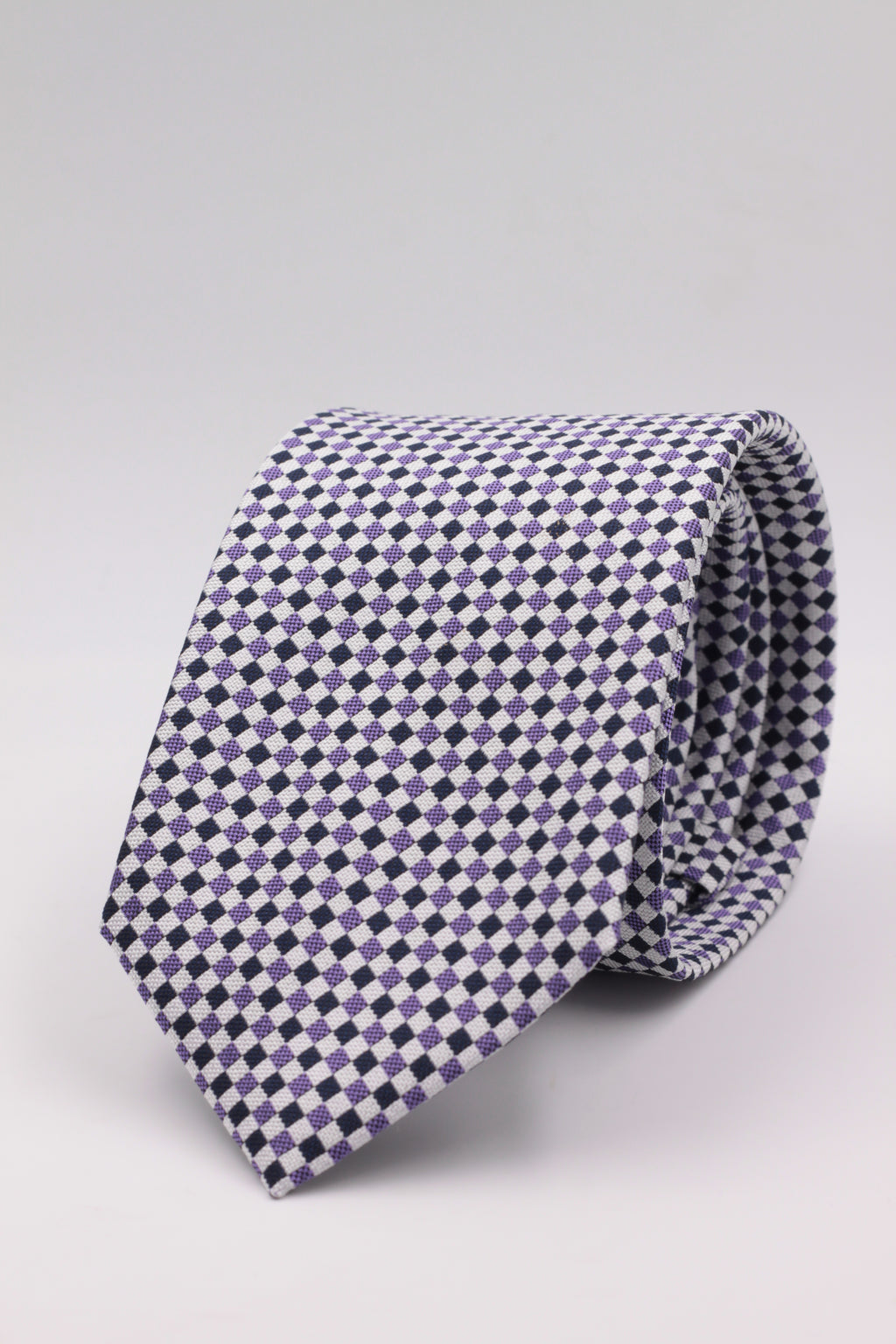 Cruciani & Bella 100% Woven Jacquard Silk Italian Fabric Tipped Dark Blue and Purple Optical tie Handmade in italy 8 x 150 cm