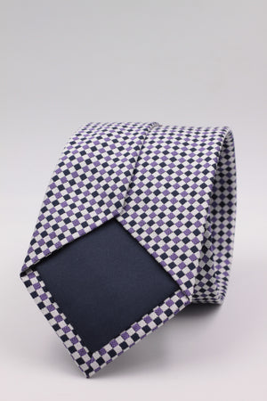 Cruciani & Bella 100% Woven Jacquard Silk Italian Fabric Tipped Dark Blue and Purple Optical tie Handmade in italy 8 x 150 cm