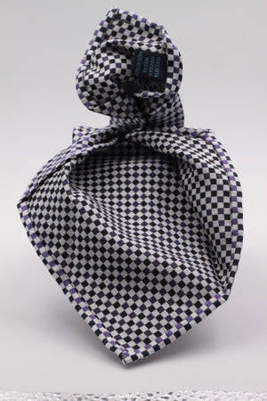 Cruciani & Bella 100% Woven Jacquard Silk Italian Fabric Unlined Dark Blue and Purple Optical tie Handmade in italy 8 x 150 cm