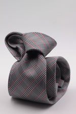 Cruciani & Bella 100% Woven Jacquard Silk Italian Fabric Tipped Dark Blue and Red Optical tie Handmade in italy 8 x 150 cm