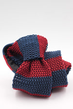 Cruciani & Bella 100% Knitted Silk Blue and Dark Red stripe tie Handmade in Italy 6 cm x 147 cm