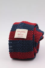 Cruciani & Bella 100% Knitted Silk Blue and Dark Red stripe tie Handmade in Italy 6 cm x 147 cm