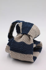 Cruciani & Bella 100% Knitted Silk Blue and Ivory stripe tie Handmade in Italy 6 cm x 147 cm