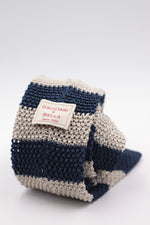 Cruciani & Bella 100% Knitted Silk Blue and Ivory stripe tie Handmade in Italy 6 cm x 147 cm