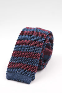 Cruciani & Bella 100% Knitted Silk Blue and Burgundy stripe tie Handmade in Italy 6 cm x 147 cm
