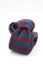 Cruciani & Bella 100% Knitted Silk Blue and Burgundy stripe tie Handmade in Italy 6 cm x 147 cm