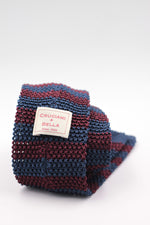 Cruciani & Bella 100% Knitted Silk Blue and Burgundy stripe tie Handmade in Italy 6 cm x 147 cm