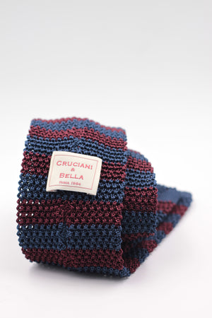 Cruciani & Bella 100% Knitted Silk Blue and Burgundy stripe tie Handmade in Italy 6 cm x 147 cm