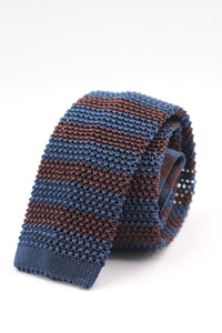 Cruciani & Bella 100% Knitted Silk Blue and Brown stripe tie Handmade in Italy 6 cm x 147 cm