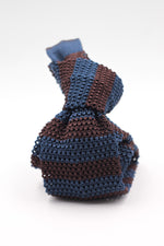 Cruciani & Bella 100% Knitted Silk Blue and Brown stripe tie Handmade in Italy 6 cm x 147 cm