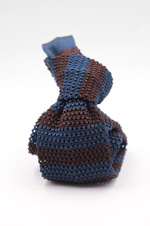 Cruciani & Bella 100% Knitted Silk Blue and Brown stripe tie Handmade in Italy 6 cm x 147 cm
