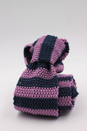 Cruciani & Bella 100% Knitted Silk Blue and Pink stripe tie Handmade in Italy 6 cm x 147 cm