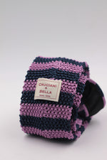 Cruciani & Bella 100% Knitted Silk Blue and Pink stripe tie Handmade in Italy 6 cm x 147 cm