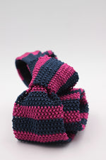 Cruciani & Bella 100% Knitted Silk Blue and Fuchsia stripe tie Handmade in Italy 6 cm x 147 cm