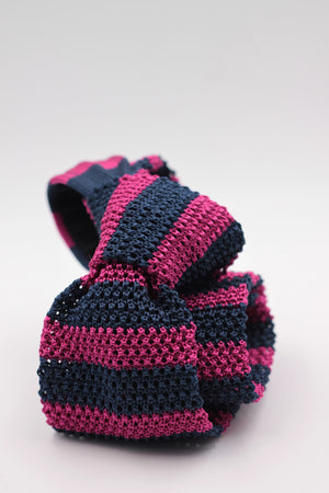 Cruciani & Bella 100% Knitted Silk Blue and Fuchsia stripe tie Handmade in Italy 6 cm x 147 cm
