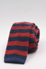 Cruciani & Bella 100% Knitted Silk Blue and Dark Orange stripe tie Handmade in Italy 6 cm x 147 cm