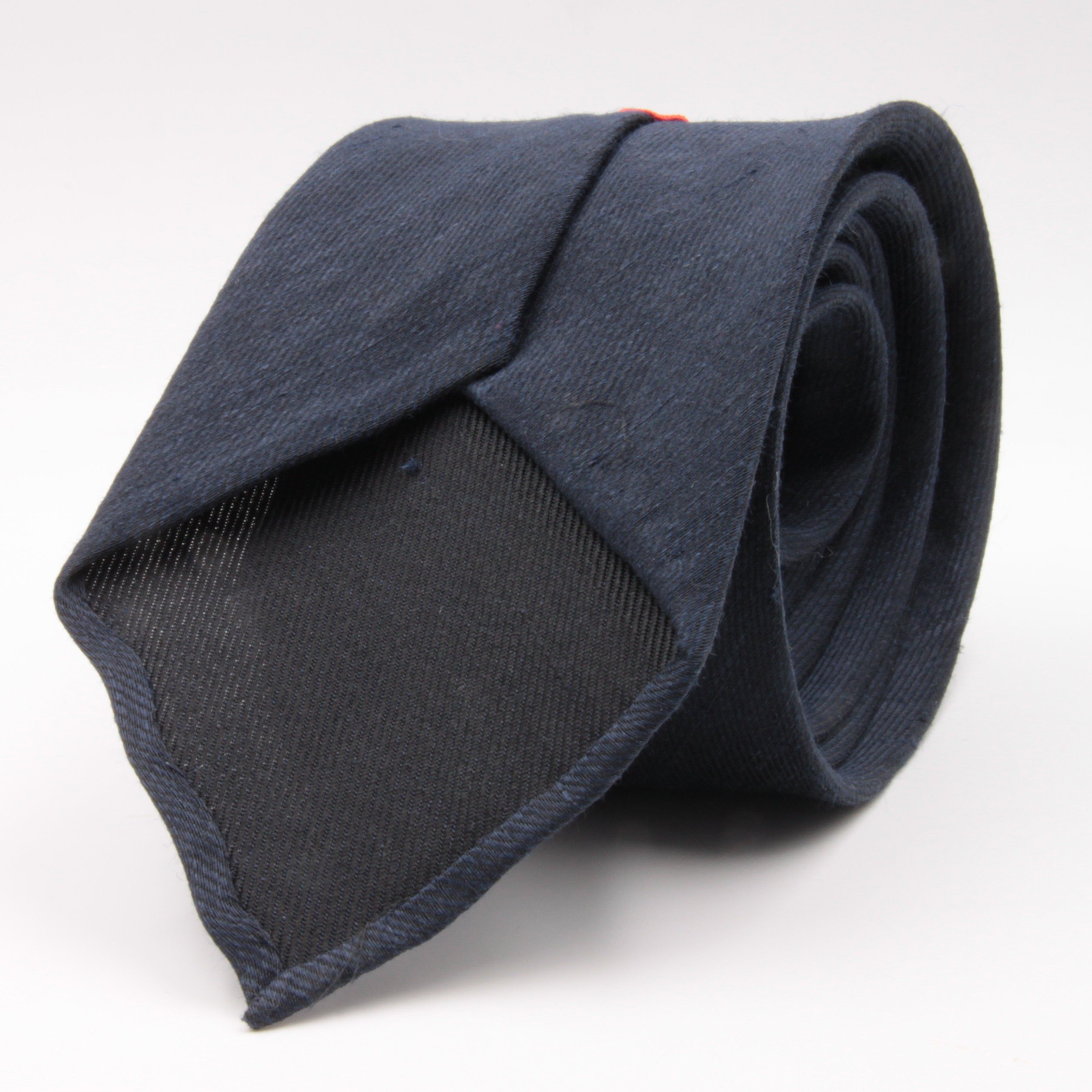 Cruciani & Bella 60% Linen, 40% Silk  Italian fabric Unlined Dark Blue unlined plain tie Handmade in Italy 8 cm x 150 cm