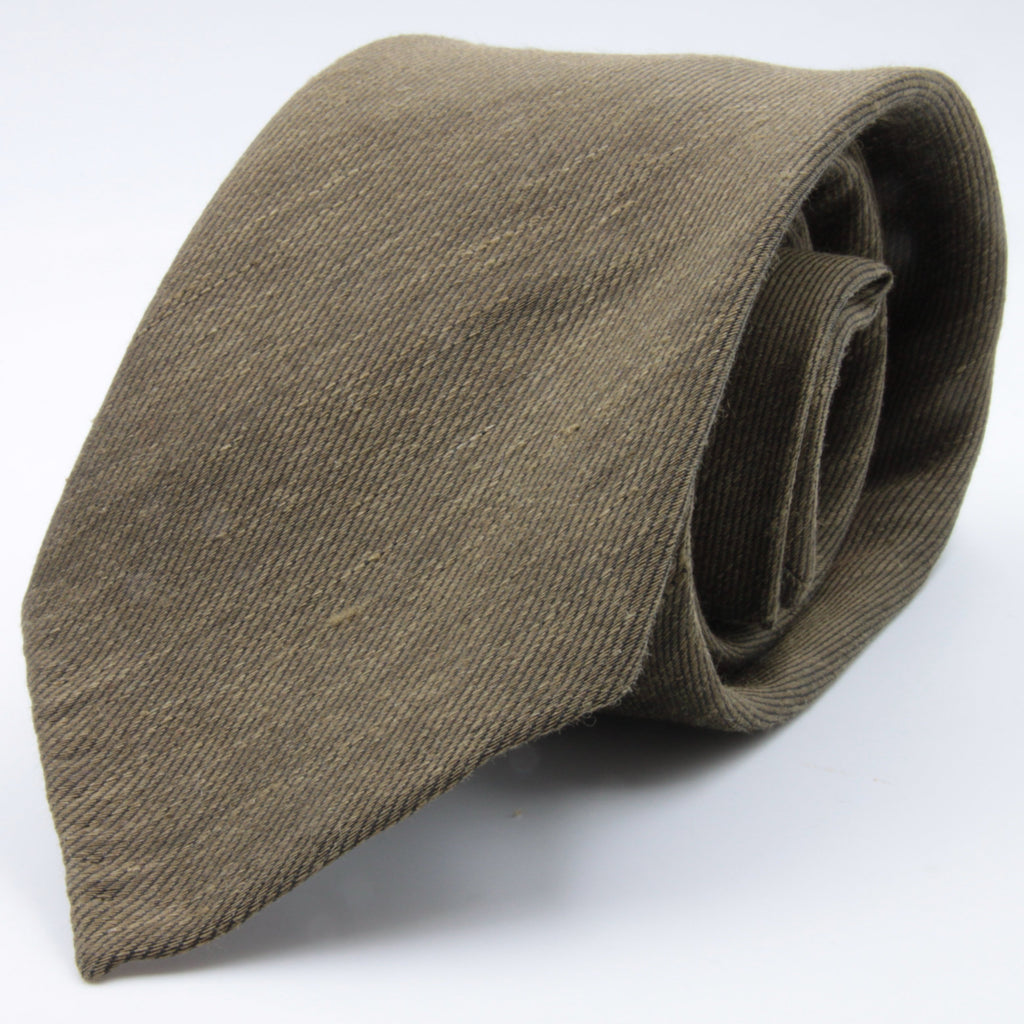 Cruciani & Bella 60% Linen, 40% Silk  Italian fabric Unlined Military Green unlined plain tie Handmade in Italy 8 cm x 150 cm