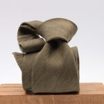 Cruciani & Bella 60% Linen, 40% Silk  Italian fabric Unlined Military Green unlined plain tie Handmade in Italy 8 cm x 150 cm