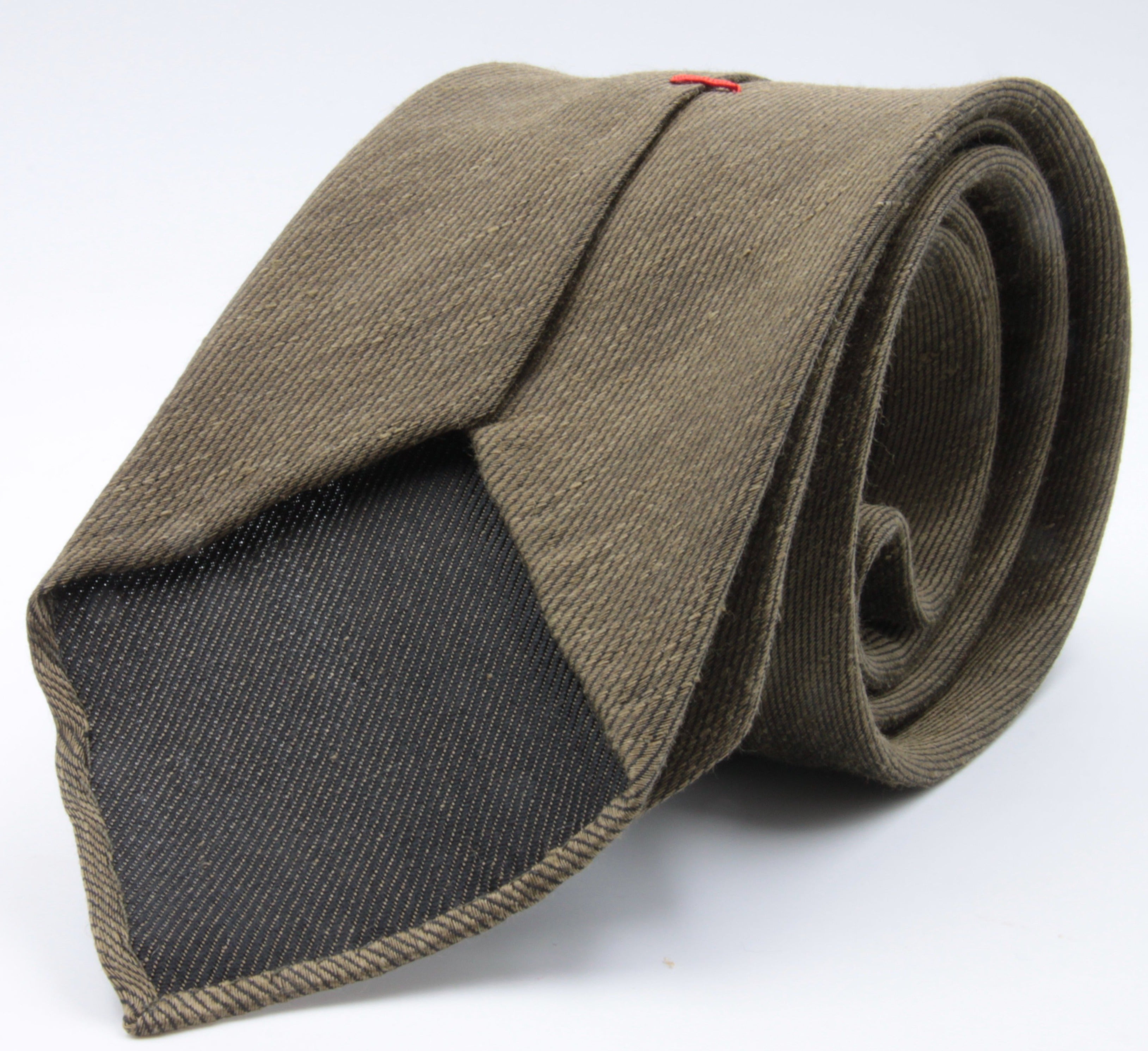 Cruciani & Bella 60% Linen, 40% Silk  Italian fabric Unlined Military Green unlined plain tie Handmade in Italy 8 cm x 150 cm