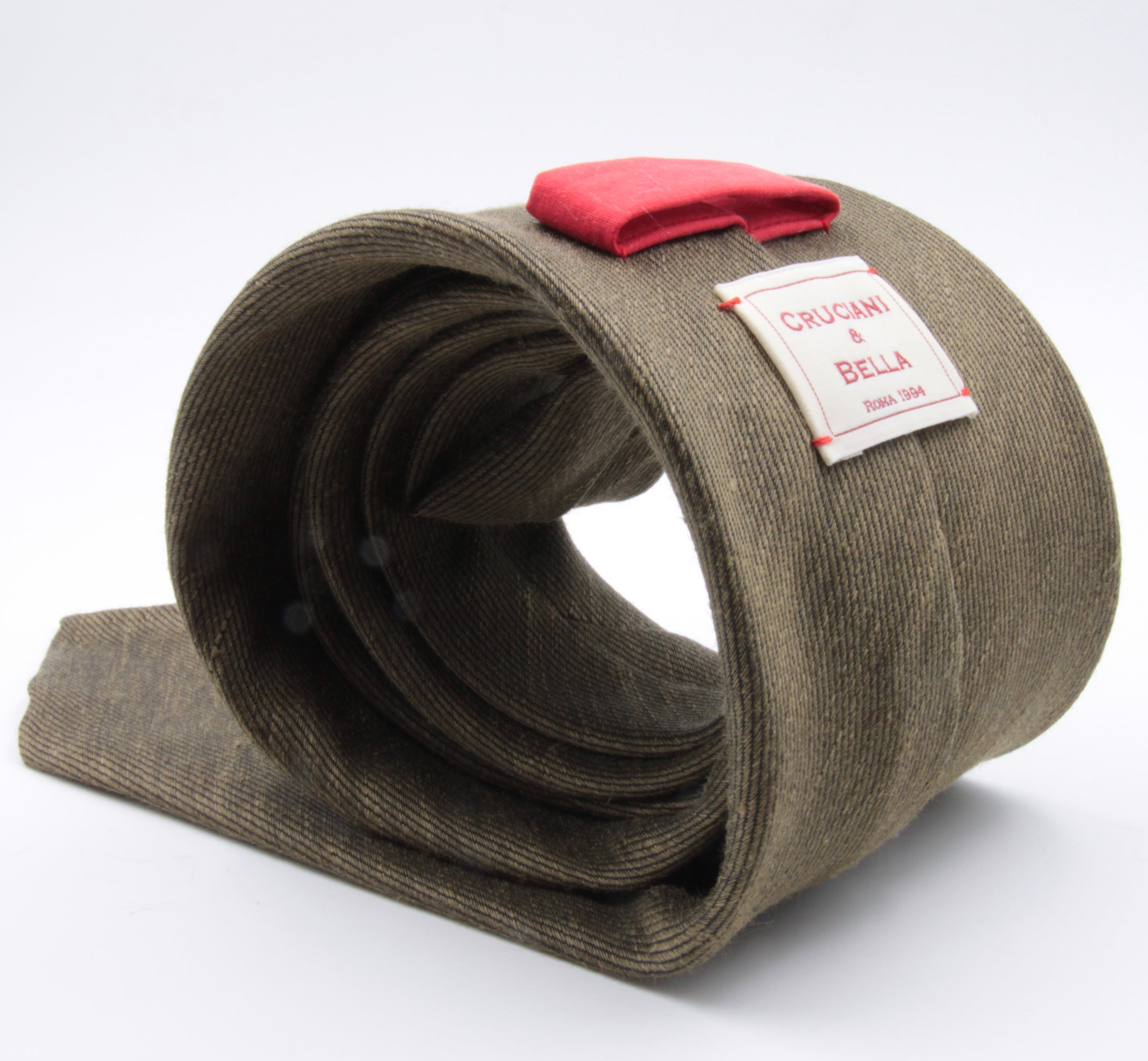 Cruciani & Bella 60% Linen, 40% Silk  Italian fabric Unlined Military Green unlined plain tie Handmade in Italy 8 cm x 150 cm