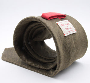 Cruciani & Bella 60% Linen, 40% Silk  Italian fabric Unlined Military Green unlined plain tie Handmade in Italy 8 cm x 150 cm