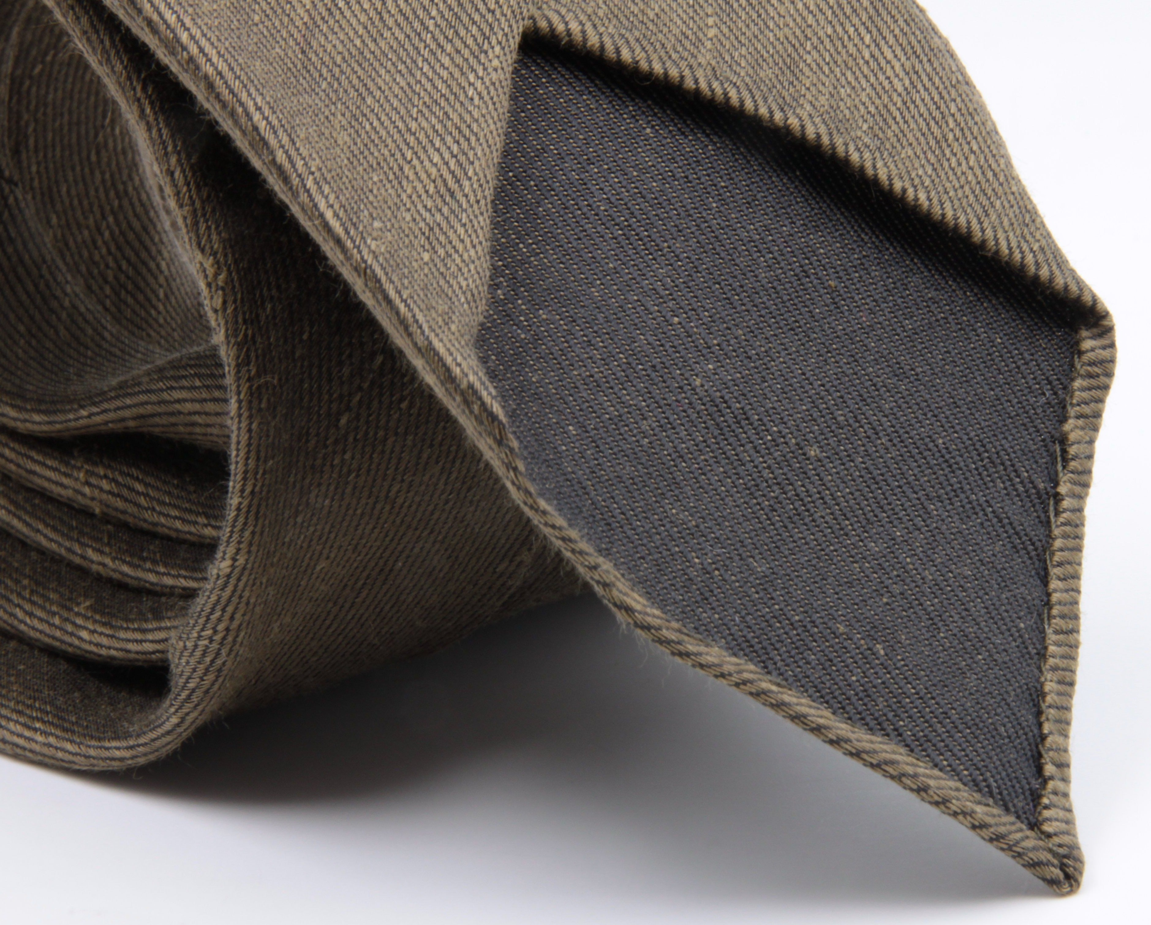 Cruciani & Bella 60% Linen, 40% Silk  Italian fabric Unlined Military Green unlined plain tie Handmade in Italy 8 cm x 150 cm