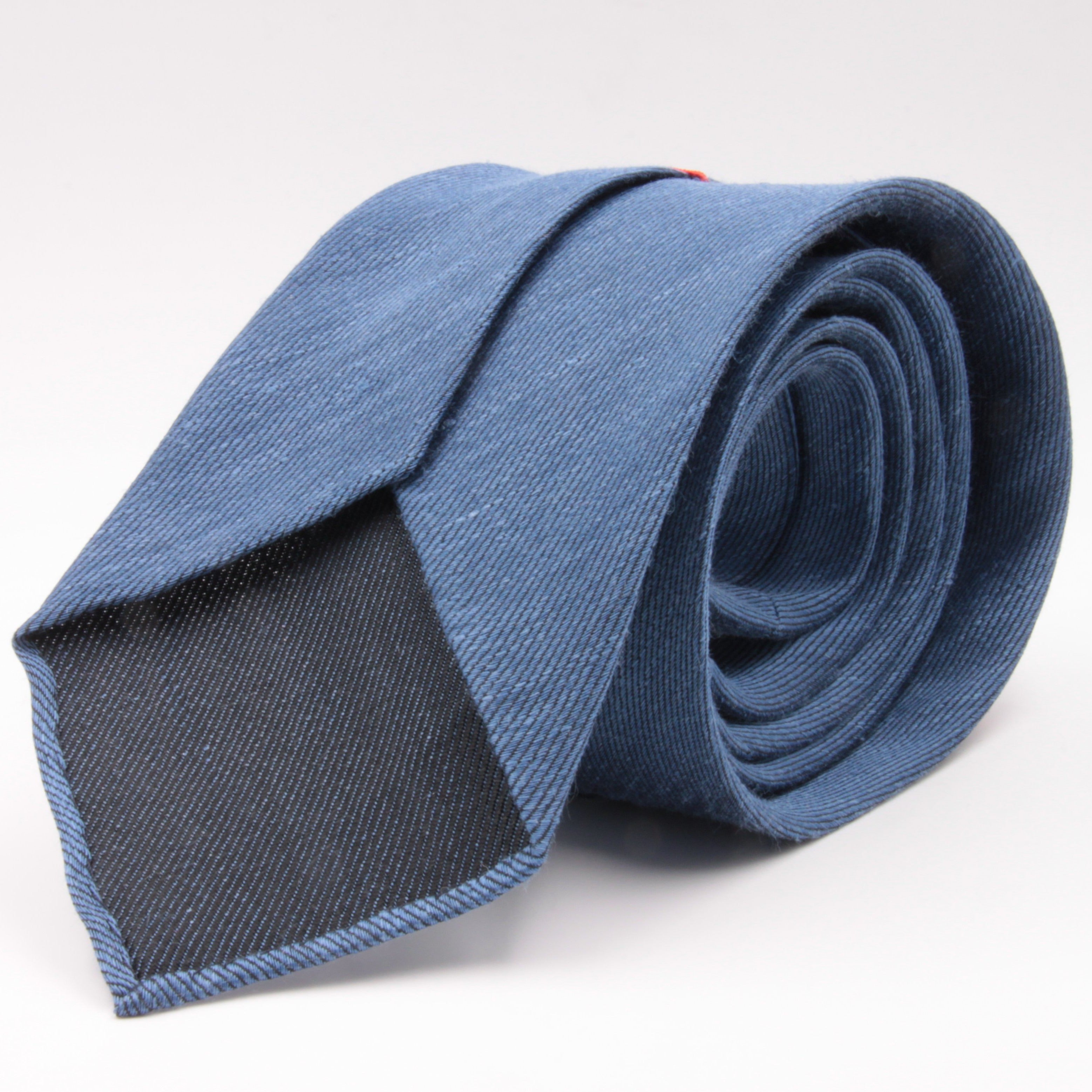 Cruciani & Bella 60% Linen, 40% Silk  Italian fabric Unlined Denim Blue unlined plain tie Handmade in Italy 8 cm x 150 cm