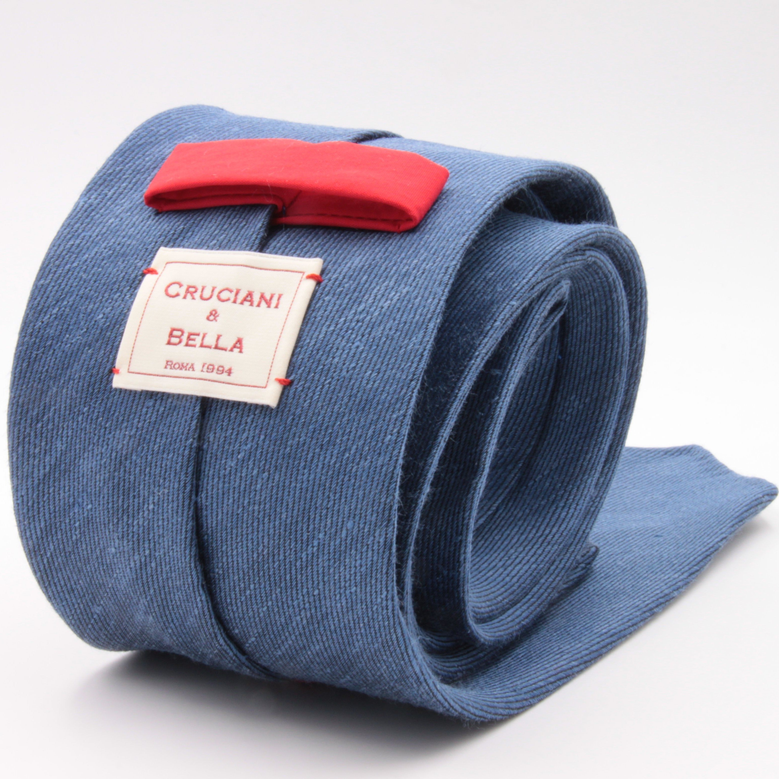 Cruciani & Bella 60% Linen, 40% Silk  Italian fabric Unlined Denim Blue unlined plain tie Handmade in Italy 8 cm x 150 cm