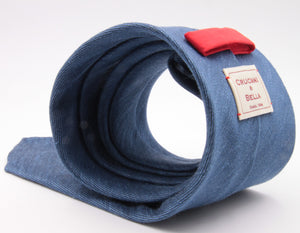 Cruciani & Bella 60% Linen, 40% Silk  Italian fabric Unlined Denim Blue unlined plain tie Handmade in Italy 8 cm x 150 cm