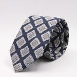 Cruciani & Bella 100% Silk Jacquard  Blue navy, light yellow and white geometrical motif tie Handmade in Italy 8 cm x 150 cm #4422