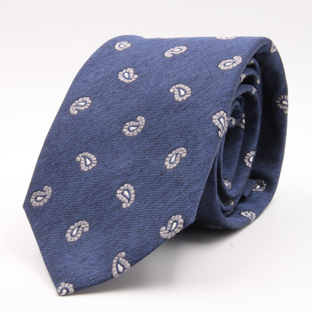 Cruciani & Bella 100% Silk Jacquard  Denim Blue and LightGrey Paisley Tie Handmade in Italy 8 cm x 150 cm #4439