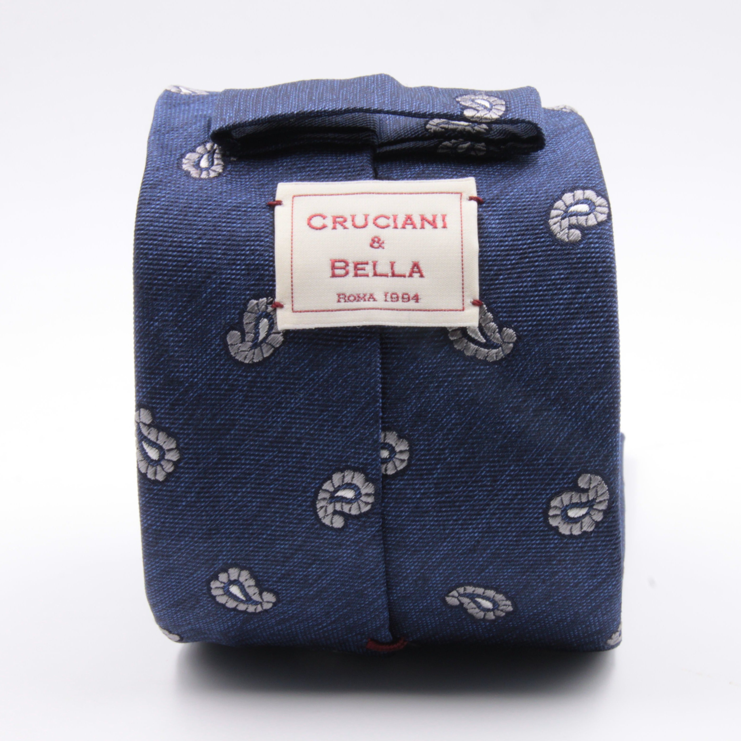 Cruciani & Bella 100% Silk Jacquard  Denim Blue and LightGrey Paisley Tie Handmade in Italy 8 cm x 150 cm #4439