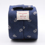Cruciani & Bella 100% Silk Jacquard  Denim Blue and LightGrey Paisley Tie Handmade in Italy 8 cm x 150 cm #4439